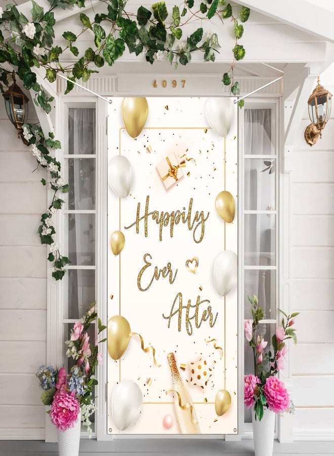 INNORU Happily Ever After Door Banner Decoration, Wedding Party Door Cover Decor, Engagement Porch Sign, Retirement Party Photo Booth Backdrop Background Supplies - Image 1