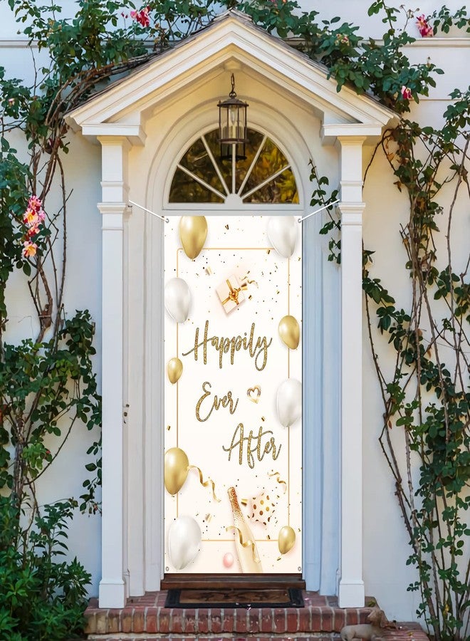 INNORU Happily Ever After Door Banner Decoration, Wedding Party Door Cover Decor, Engagement Porch Sign, Retirement Party Photo Booth Backdrop Background Supplies - Image 5
