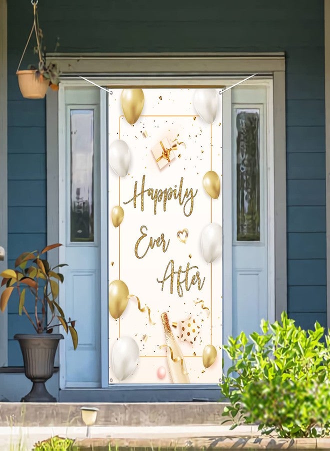 INNORU Happily Ever After Door Banner Decoration, Wedding Party Door Cover Decor, Engagement Porch Sign, Retirement Party Photo Booth Backdrop Background Supplies - Image 4