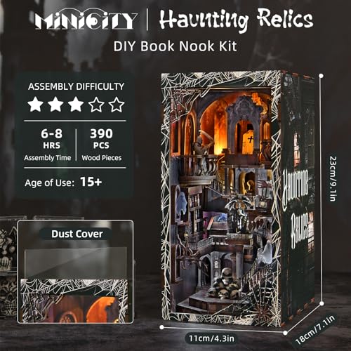 MiniCity Book Nook Kit DIY Miniature Dollhouse Kit 3D Puzzles for Adults Tiny House Mini Home Craft Bookshelf Nook Puzzle Book Decor Gifts for Teenagers Book Lovers Haunting Relics - Image 5