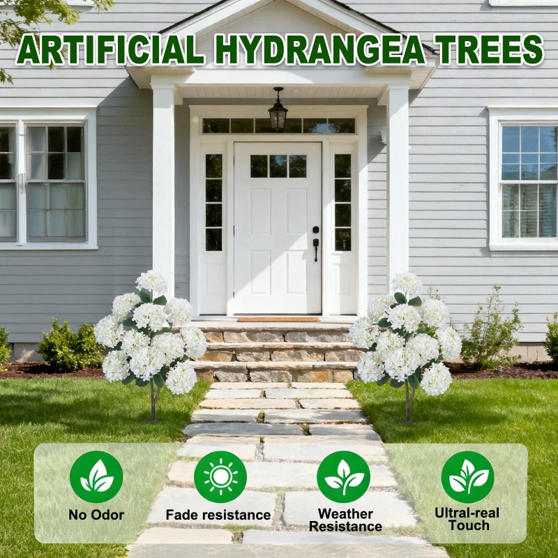 GTIDEA 2 Pack 3.5FT Artificial Hydrangea Tree Outdoor Fake Tree with Spikes Faux Hydrangea Bushes White Flower Tree for Outdoor Planters Front Porch Garden Patio Parterre Decor - Image 4