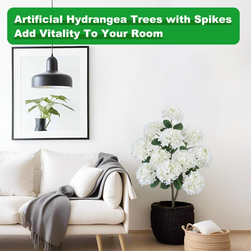 GTIDEA 2 Pack 3.5FT Artificial Hydrangea Tree Outdoor Fake Tree with Spikes Faux Hydrangea Bushes White Flower Tree for Outdoor Planters Front Porch Garden Patio Parterre Decor - Image 3