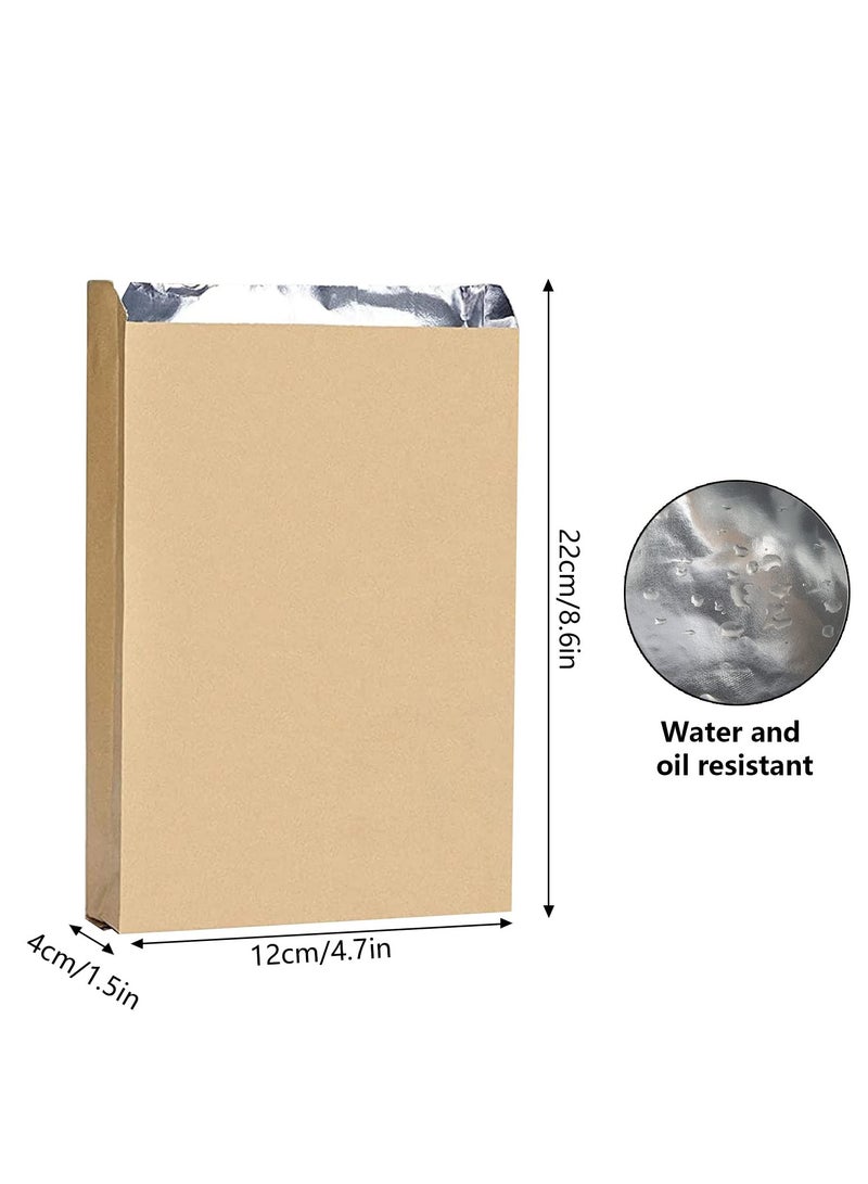 SYOSI أكياس مطبخ من ورق كرافت، 50 قطعة أكياس غداء مصنوعة من رقائق الألمنيوم، أكياس برجر مقاومة للزيت مبطنة برقائق الألمنيوم، مقاومة للزيت ومعزولة، أكياس شواء، أكياس بسكويت، أكياس فوشار، 8.6×4.7×1.5 بوصة - Image 5
