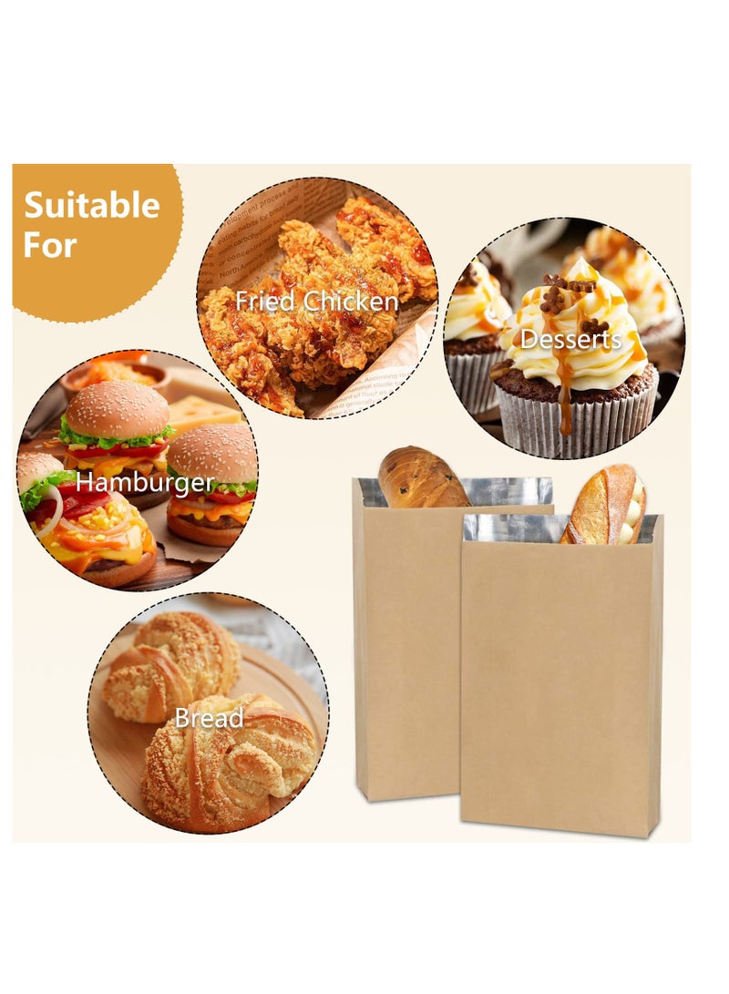 SYOSI أكياس مطبخ من ورق كرافت، 50 قطعة أكياس غداء مصنوعة من رقائق الألمنيوم، أكياس برجر مقاومة للزيت مبطنة برقائق الألمنيوم، مقاومة للزيت ومعزولة، أكياس شواء، أكياس بسكويت، أكياس فوشار، 8.6×4.7×1.5 بوصة - Image 2