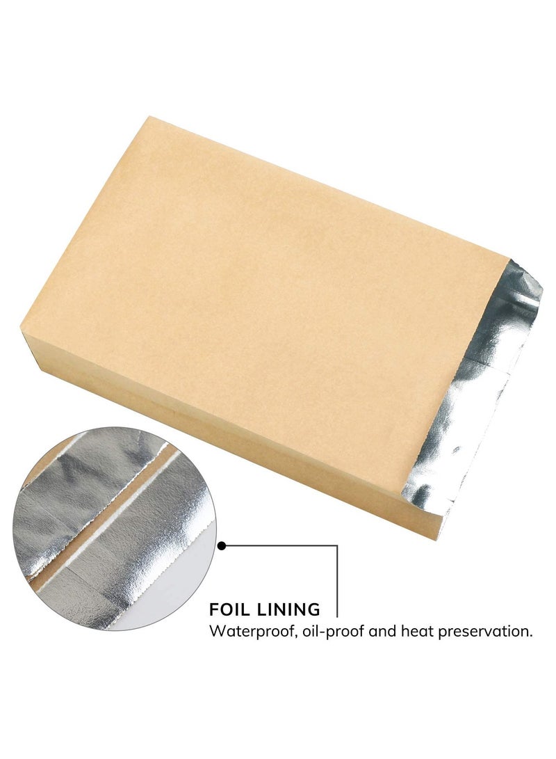 SYOSI أكياس مطبخ من ورق كرافت، 50 قطعة أكياس غداء مصنوعة من رقائق الألمنيوم، أكياس برجر مقاومة للزيت مبطنة برقائق الألمنيوم، مقاومة للزيت ومعزولة، أكياس شواء، أكياس بسكويت، أكياس فوشار، 8.6×4.7×1.5 بوصة - Image 4