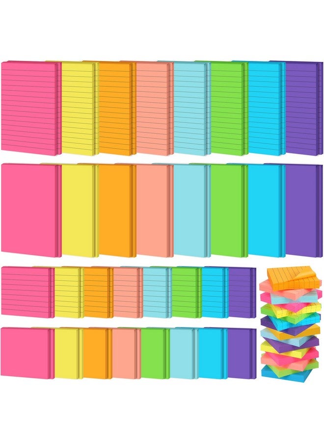 Yexiya 64 Pcs Lined Sticky Notes Self Stick Notes with Lines Bright Assorted Colors Sticky Notes for Home Office Products Post Memos, 1920 Sheets(4 x 6 Inch, 3 x 3 Inch,Multi Color) - Image 1
