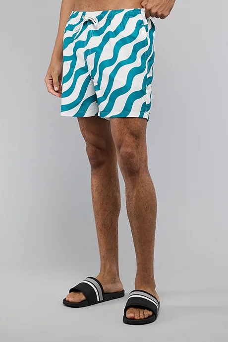 R&B Patterned Swim Shorts with Drawstring Waist