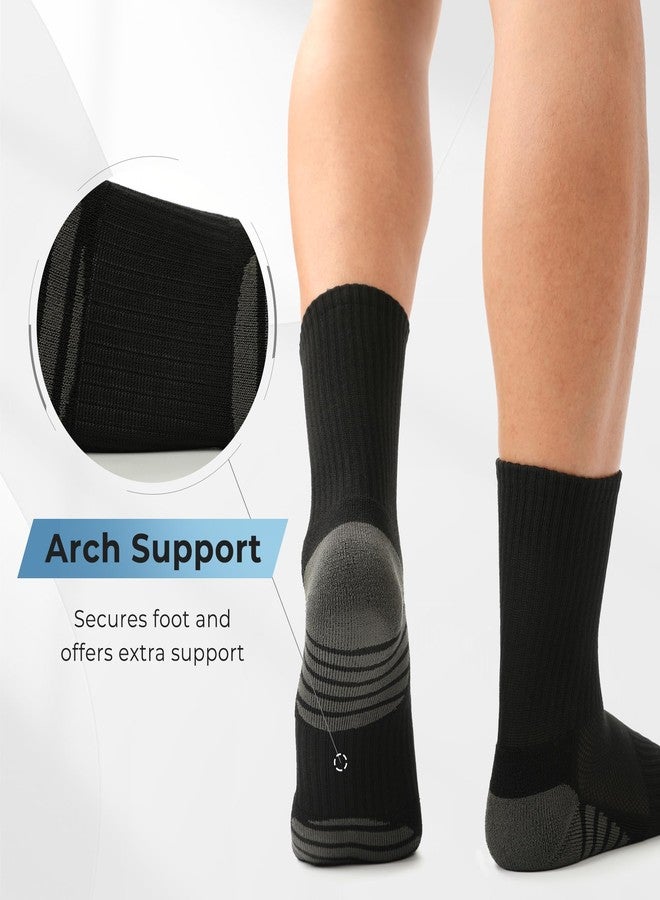 BAMBOO COOL Men's Crew Socks Athletic Running Sports Socks, Cushioned Moisture Wicking, Breathable Arch Support 6 Pack Black - Image 2