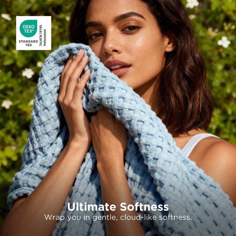 Bedsure Cooling Cotton Waffle King Size Blanket - Lightweight Breathable Blanket of Rayon Derived from Bamboo for Hot Sleepers, Luxury Throws for Bed, Couch and Sofa, Light Blue, 104x90 Inches - Image 4