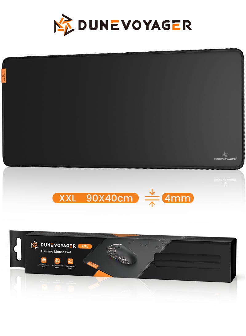 DuneVoyager M6 Pure Black Gaming Mouse Pad XXL 900×400×4MM – Waterproof Extended Large Mousepad, Non-Slip Rubber Base, Smooth & Stable Control, Gift Box - Image 1