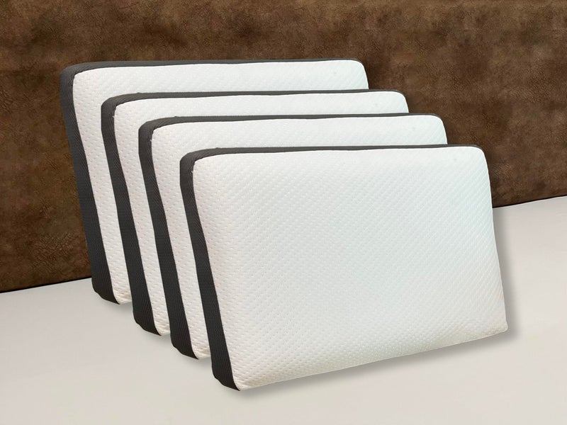 CUSHIO Memory Foam Cervical Pillow - Size 21" x13x 4" (Pack of 4) Orthopedic Pillow for Neck & Shoulder Pain Relief | Wake Up Refreshed | Free Removable Zipper Cover (White & Grey) - Image 1