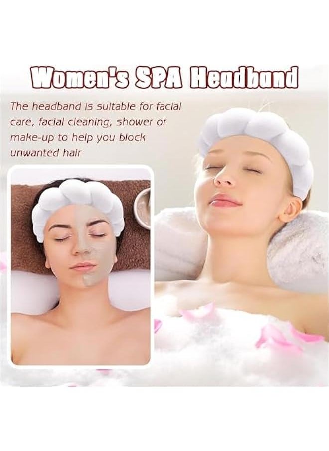 HOOKOR Spa Headband for Washing Face Wristband Set Sponge Makeup Skin Care Terry Cloth Bubble Soft Get Ready Light Blue Hairband Women Girls Puffy Padded Headwear Non Slip (White, One size)  - Image 3