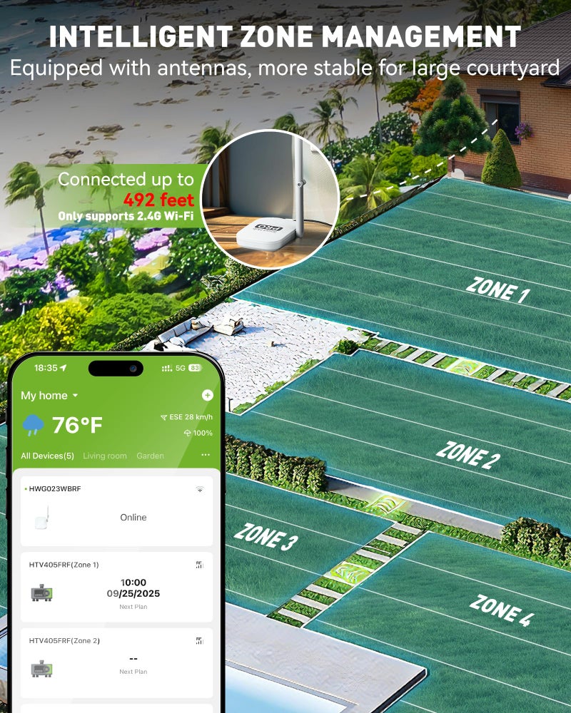 RAINPOINT WiFi Sprinkler Timer 4 Zone, Outdoor Smart Water Timer for Garden Hose with Brass Inlet&Outlet, Custom Programs via APP/Voice Control for Automatic Watering System - Image 2
