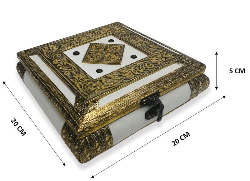 ROXA صندوق فواكه جافة فارغ مزخرف / صندوق فواكه جافة خشبي / صندوق حلويات / صندوق فواكه جافة مؤكسد / صندوق هدايا / صندوق مخوش / صندوق سوباري (صندوق 4 أقسام) (راجوادي أبيض) - Image 5