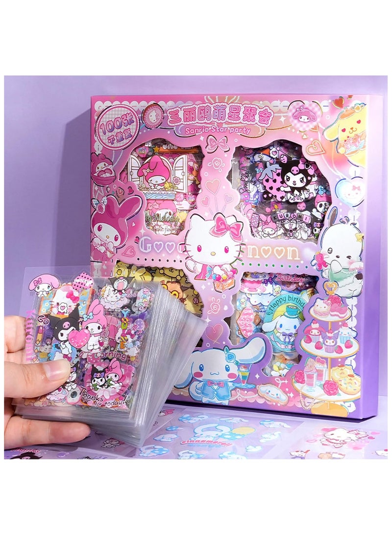 Sanrio Anime Girl Stickers - 100 Sheets Sanrio Stickers Kit, Vinyl Cartoon Aesthetic Decorative Sticker Set, Ideal for Scrapbooking, Journaling, Laptops and Room Decoration - Image 1