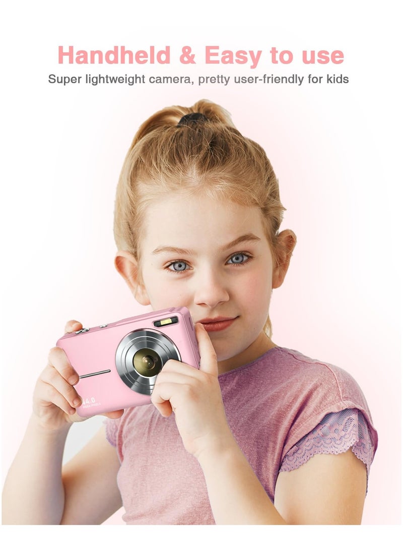 Digital Camera, FHD 1080P Camera, Digital Point and Shoot Camera with 16X Zoom Anti Shake, Compact Small Camera for Kids (Pink)