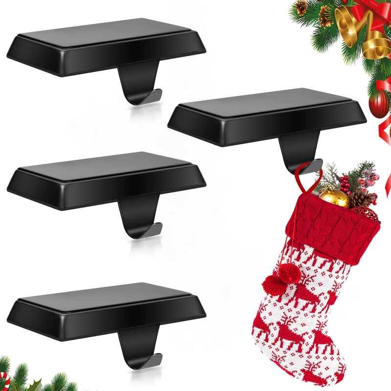 ToiULik Set of 4 Metal Christmas Stocking Holders for Mantle Heavy Duty Stocking Hangers Stocking Hook Christmas Ornaments for Counter Tables Window Fireplace Mantle DecorationBlack - Image 2