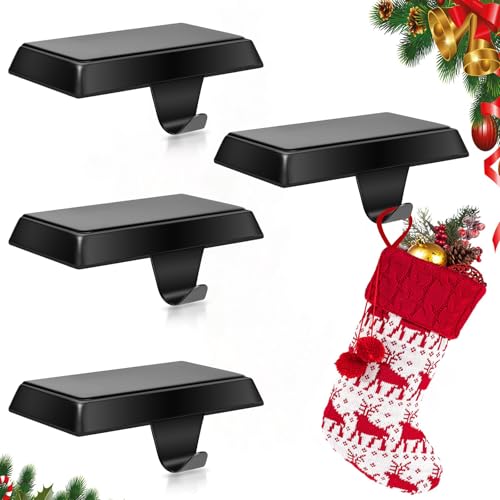 ToiULik Set of 4 Metal Christmas Stocking Holders for Mantle Heavy Duty Stocking Hangers Stocking Hook Christmas Ornaments for Counter Tables Window Fireplace Mantle DecorationBlack - Image 1