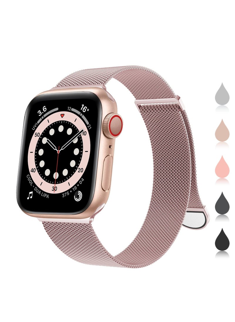 Generic Compatible with Apple Watch Band 42mm 41mm 40mm 38mm for Women and Men, Magnetic Metal Stainless Steel Strap Wristband Compatible for iWatch Series 10 9 8 7 6 5 4 3 2 1 SE Rose Pink  - Image 1
