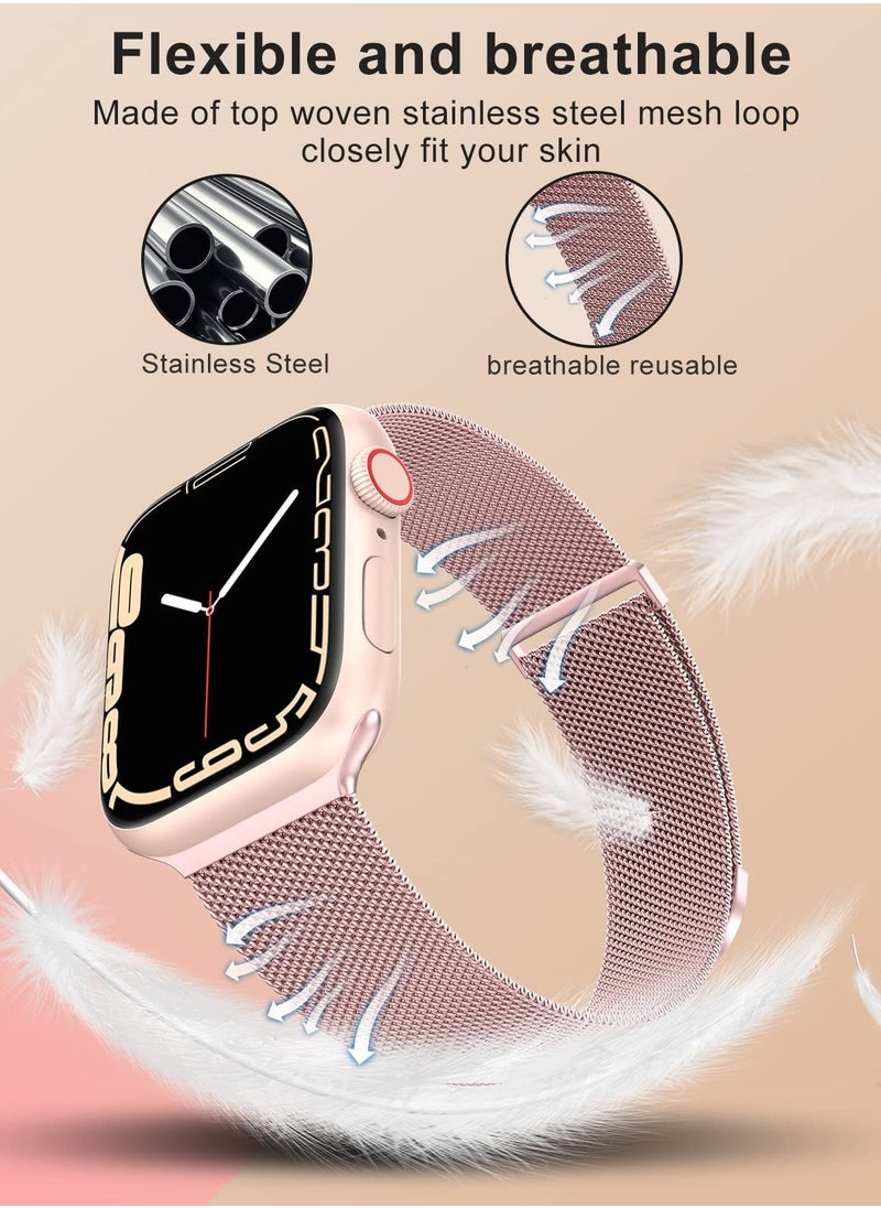 Generic Compatible with Apple Watch Band 42mm 41mm 40mm 38mm for Women and Men, Magnetic Metal Stainless Steel Strap Wristband Compatible for iWatch Series 10 9 8 7 6 5 4 3 2 1 SE Rose Pink  - Image 2