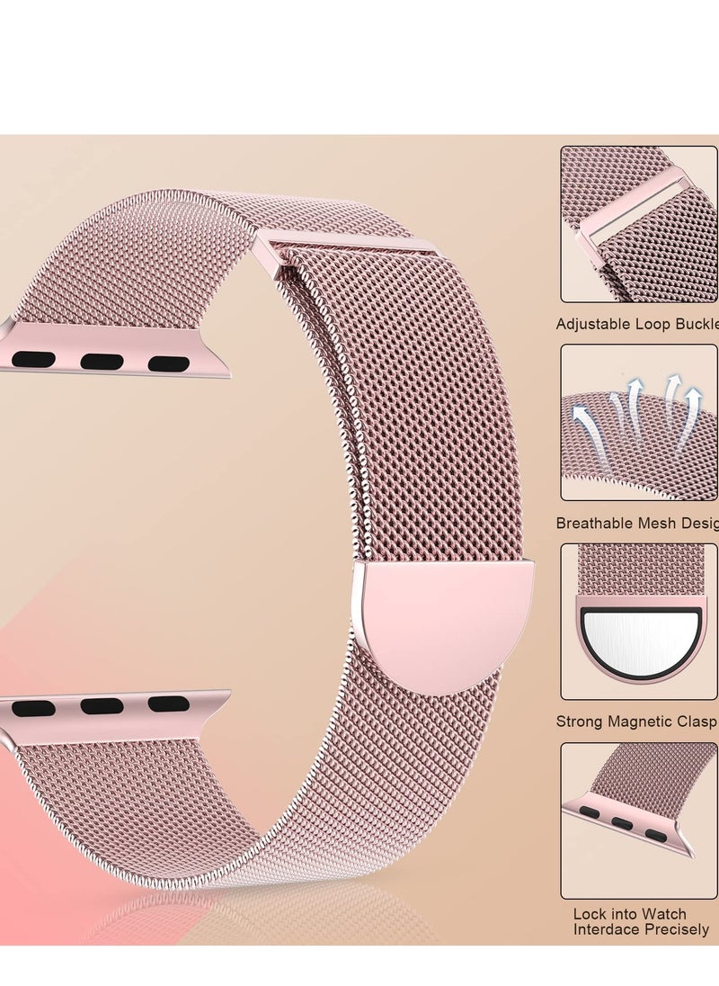 Generic Compatible with Apple Watch Band 42mm 41mm 40mm 38mm for Women and Men, Magnetic Metal Stainless Steel Strap Wristband Compatible for iWatch Series 10 9 8 7 6 5 4 3 2 1 SE Rose Pink  - Image 3