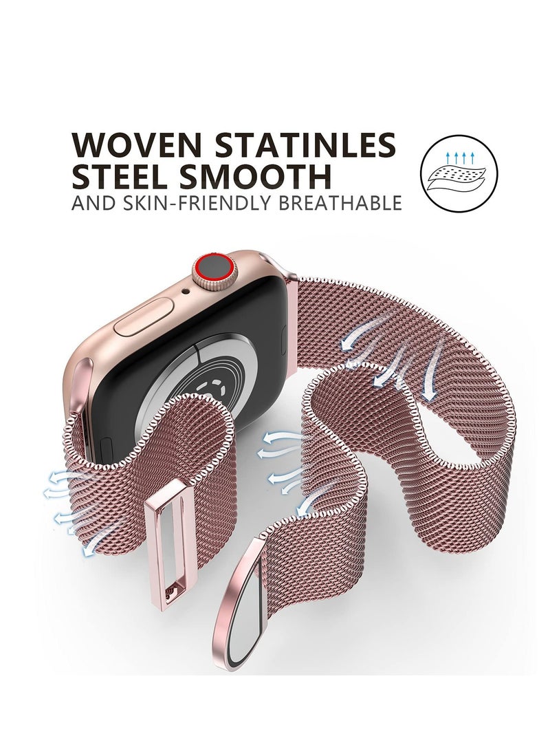 Generic Compatible with Apple Watch Band 42mm 41mm 40mm 38mm for Women and Men, Magnetic Metal Stainless Steel Strap Wristband Compatible for iWatch Series 10 9 8 7 6 5 4 3 2 1 SE Rose Pink  - Image 4