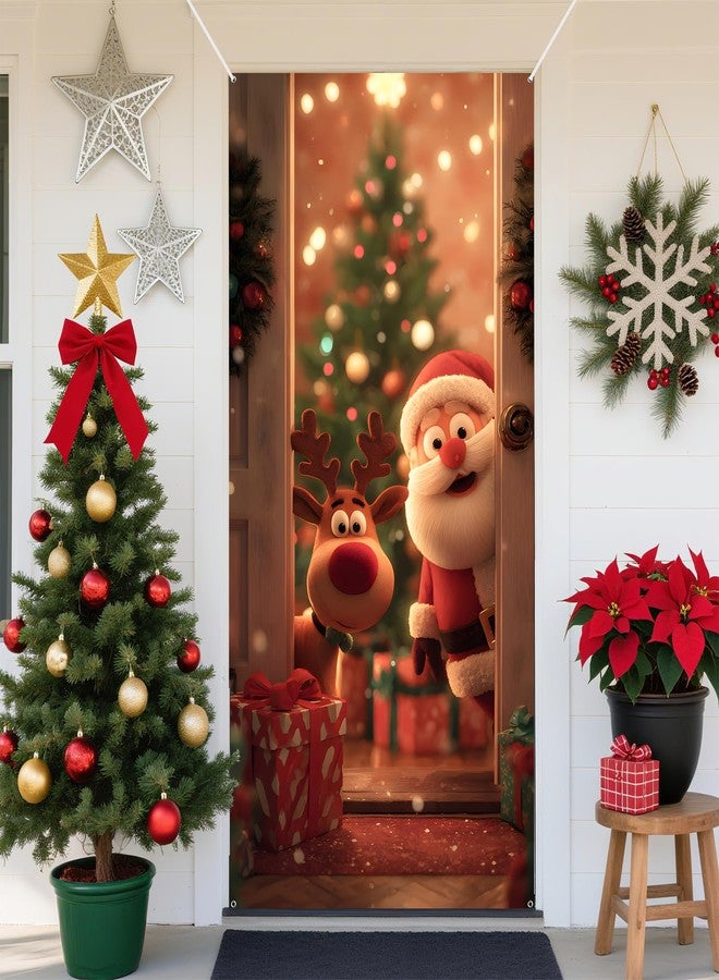 BVBOX Christmas Door Cover 35.4"x70.8", Santa Elk Welcome Christmas Front Door Decoration Covers, Decorative Xmas Banner for Home Classroom Christmas Decor - Image 4