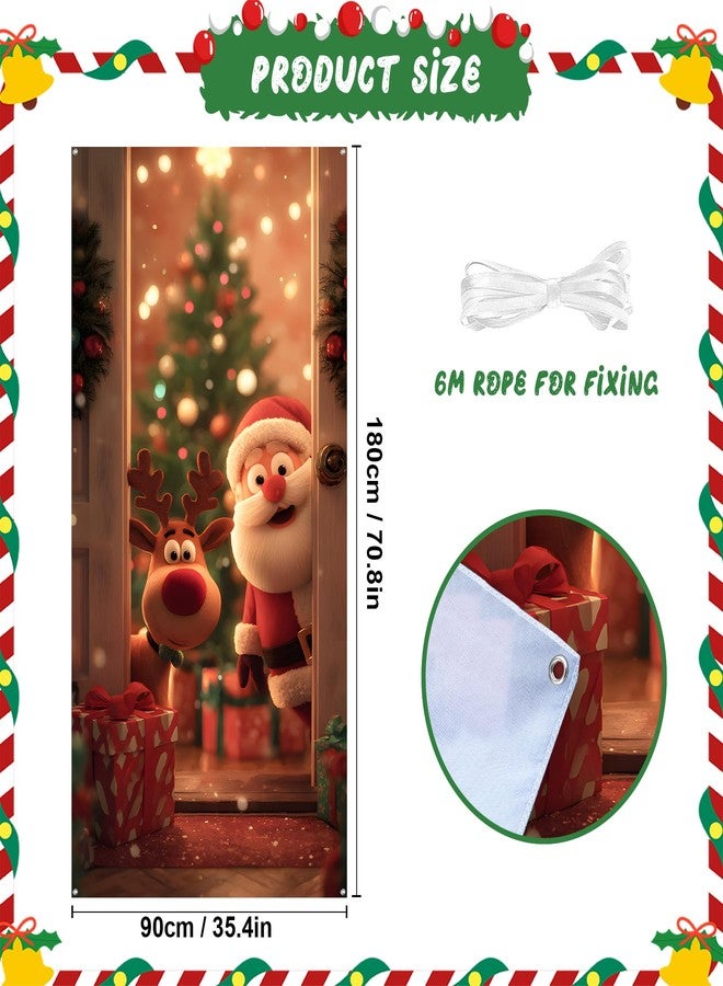 BVBOX Christmas Door Cover 35.4"x70.8", Santa Elk Welcome Christmas Front Door Decoration Covers, Decorative Xmas Banner for Home Classroom Christmas Decor - Image 2