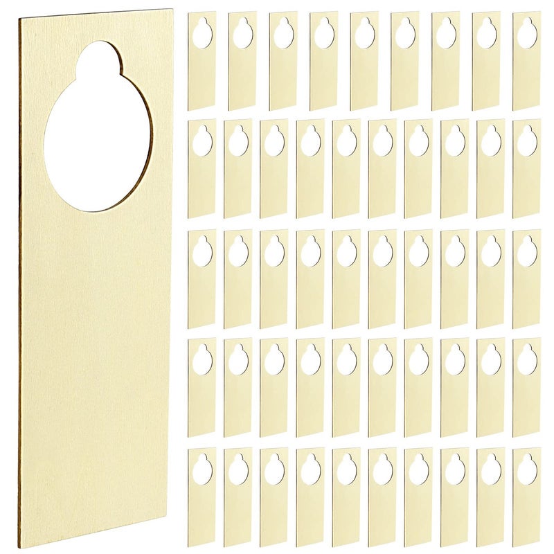 JAPCHET 50 PCS 86 x 31 x 01 Inches Unfinished Wooden Door Knob Hangers Blank Wood Door Knob Signs for DIY Craft Business Home Office Hotel Meeting Session