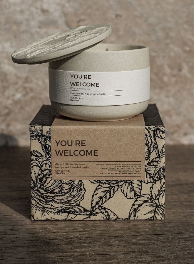 FARIDA NATURAL Serene & Comforting Aroma Scented Candle – 100% Soy Wax, Handmade in Thailand using natural products, 3-Wick, 250g, 30+ Hour Burn – Eco-Conscious Gift "You're Welcome" by Kaajorn. - Image 1