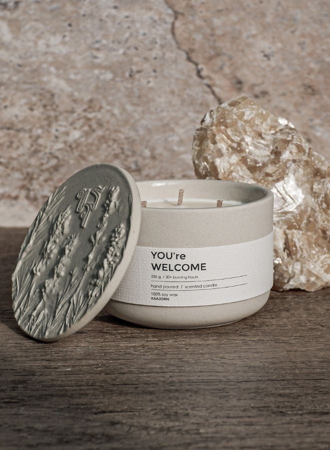 FARIDA NATURAL Serene & Comforting Aroma Scented Candle – 100% Soy Wax, Handmade in Thailand using natural products, 3-Wick, 250g, 30+ Hour Burn – Eco-Conscious Gift "You're Welcome" by Kaajorn. - Image 3