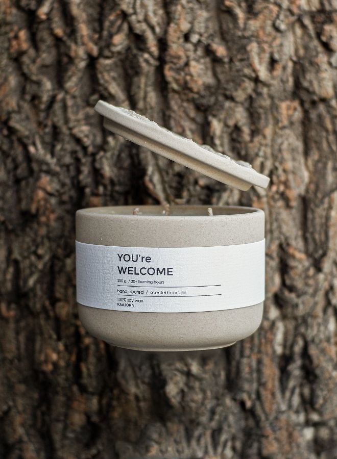 FARIDA NATURAL Serene & Comforting Aroma Scented Candle – 100% Soy Wax, Handmade in Thailand using natural products, 3-Wick, 250g, 30+ Hour Burn – Eco-Conscious Gift "You're Welcome" by Kaajorn. - Image 4