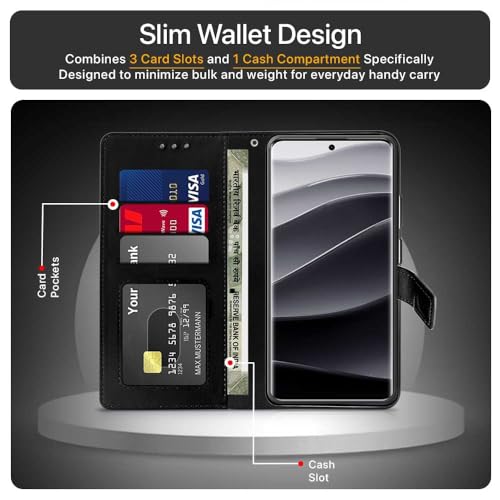 WOW IMAGINE Shock Proof Flip Cover Back Case Cover for Redmi Note 14 Pro 5G | Poco X7 5G (Flexible | Leather Finish | Card Pockets Wallet & Stand | Black) - Image 4