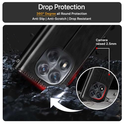 WOW IMAGINE Shock Proof Flip Cover Back Case Cover for Redmi Note 14 Pro 5G | Poco X7 5G (Flexible | Leather Finish | Card Pockets Wallet & Stand | Black) - Image 5
