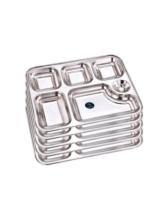 WIAA Stainless Steel 6 Partition Plate for Dinner Lunch, Mesh Plate, Compartment Plate - Thali (Set of 5) - Image 1