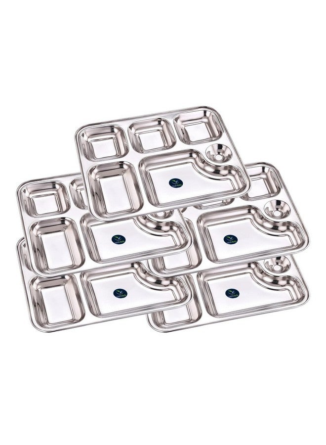 WIAA Stainless Steel 6 Partition Plate for Dinner Lunch, Mesh Plate, Compartment Plate - Thali (Set of 5) - Image 3