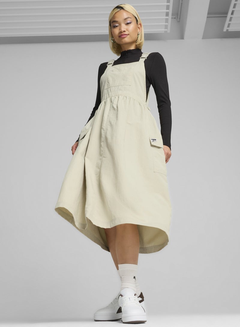 PUMA DOWNTOWN Womens Beige Dungaree Dress - Image 1