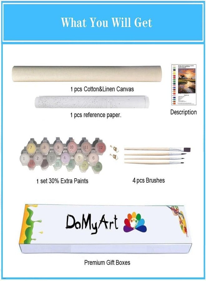 DoMyArt Paint by Numbers Kit for Adults Beginners, DIY Acrylic Painting on Canvas Home Decor Wall Art (River Under Sunset, 16x20 Inch, No Frame) - Image 2