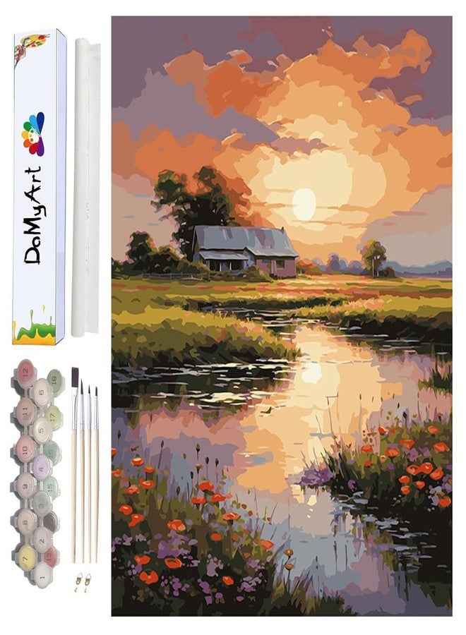 DoMyArt Paint by Numbers Kit for Adults Beginners, DIY Acrylic Painting on Canvas Home Decor Wall Art (River Under Sunset, 16x20 Inch, No Frame) - Image 1