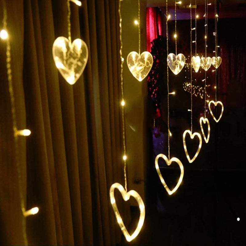 Lexton Lexton Heart Shape Curtain String Lights 6 Big Heart 6 Small Heart with 8 Flashing Modes Decoration for Indoor Outdoor Decorations 12 Hearts Warm White Pack of 3  - Image 4