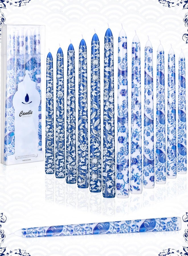 Conelist 12 Pack Chinoiserie Taper Candles Blue and White Taper Candle 10inch Blue Willow Decorative Taper Candles Bulk for Coworkers Home Decoration Wedding Women - Image 1