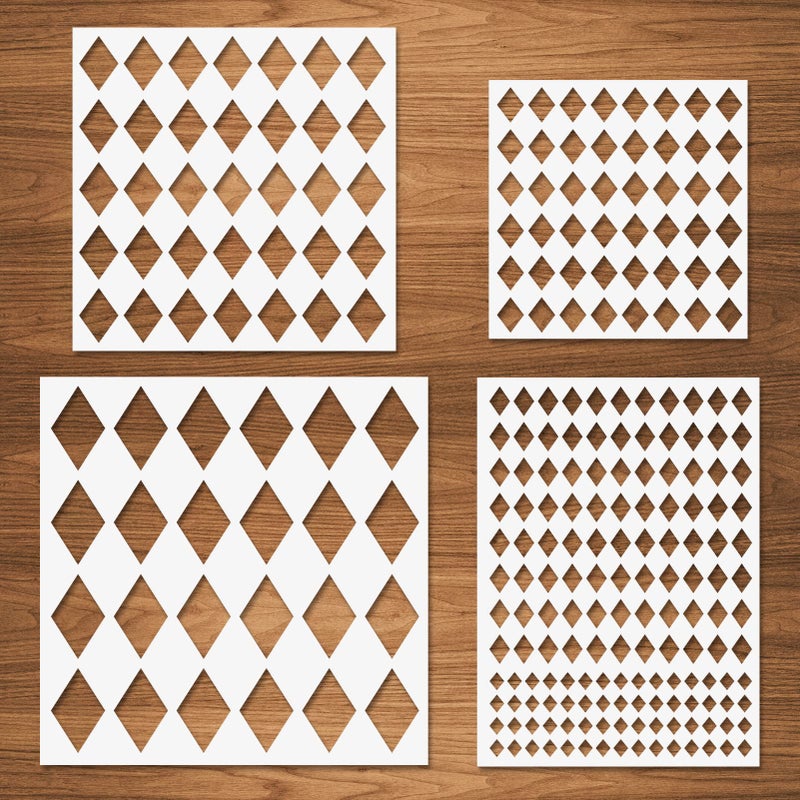 Diamonds Stencils 4 Pcs Harlequin Stencils Repeating Pattern Assorted Sizes Reusable Plastic Templates for Painting on Wall Wood Cabinet Pillows Card Making Door Home Decor