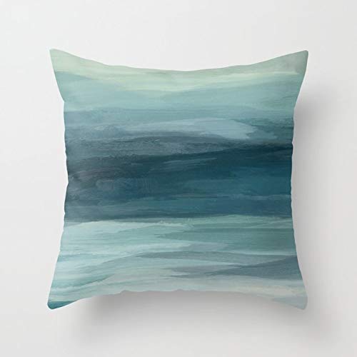 FJTP FJTP Seafoam Green Mint Navy Blue Abstract Ocean Art Painting Flax Cotton Hidden Zipper Throw Pillow Covers 16x16 in Two Sides
