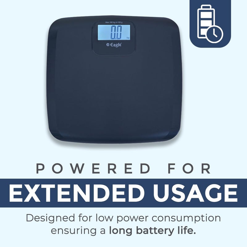 Eagle Digital Body Weighing Scale | 180 Kg Capacity, Bathroom Weight Machine for Body Weight | Easy Read LCD with Black Digits | Personal Scale for Home & Gym | 36-Month Warranty - EEP-1005A Black - Image 5