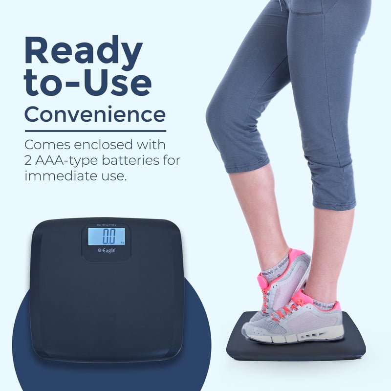 Eagle Digital Body Weighing Scale | 180 Kg Capacity, Bathroom Weight Machine for Body Weight | Easy Read LCD with Black Digits | Personal Scale for Home & Gym | 36-Month Warranty - EEP-1005A Black - Image 4