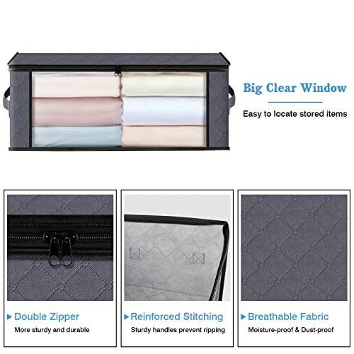 HomeHacks حقائب تخزين الملابس القابلة للطي من HomeHacks - عبوة 3 قطع مع نافذة كبيرة واضحة ومقابض قوية لخزانة الملابس، السكن الجامعي، الوسائد، الأغطية، الملابس، البطانيات، 35 لتر، رمادي - Image 3