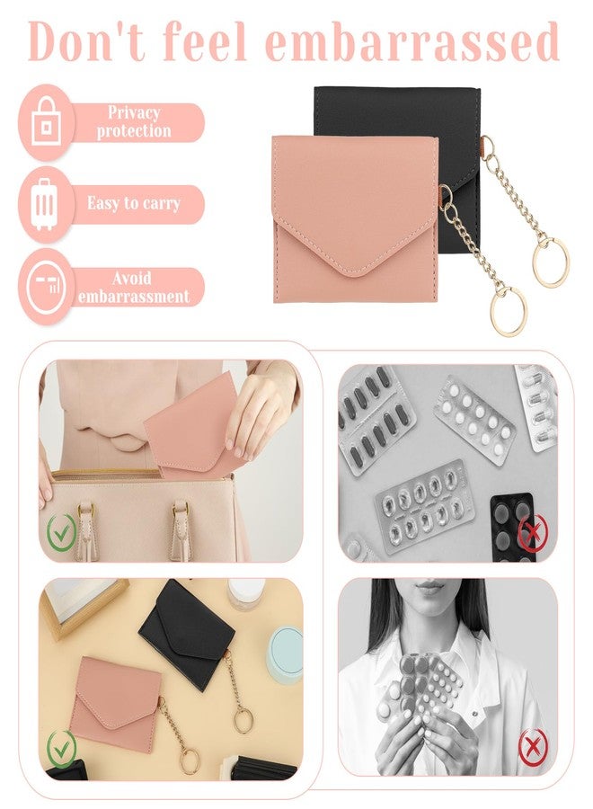 Sliverdew 2 Pack Birth Control Pill Case Sleeve Packet 4.3 X 3.2 Inch PU Leather Wallet Pill Holder Privacy Protection Birth Control Pill Wallet with Key Ring for Pill Card Organizer (Pink, Black) - Image 5