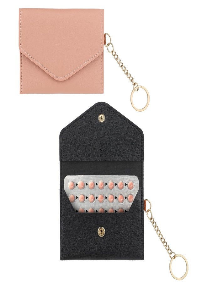 Sliverdew 2 Pack Birth Control Pill Case Sleeve Packet 4.3 X 3.2 Inch PU Leather Wallet Pill Holder Privacy Protection Birth Control Pill Wallet with Key Ring for Pill Card Organizer (Pink, Black) - Image 1