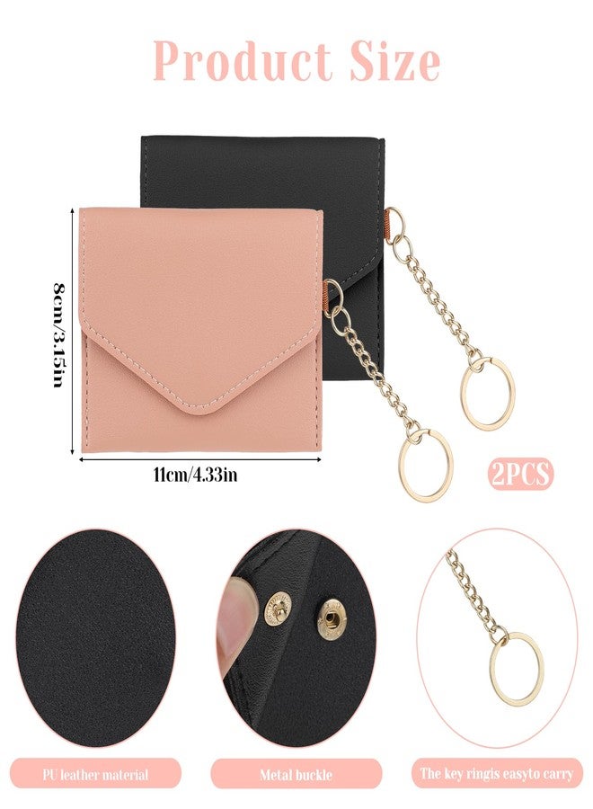 Sliverdew 2 Pack Birth Control Pill Case Sleeve Packet 4.3 X 3.2 Inch PU Leather Wallet Pill Holder Privacy Protection Birth Control Pill Wallet with Key Ring for Pill Card Organizer (Pink, Black) - Image 2