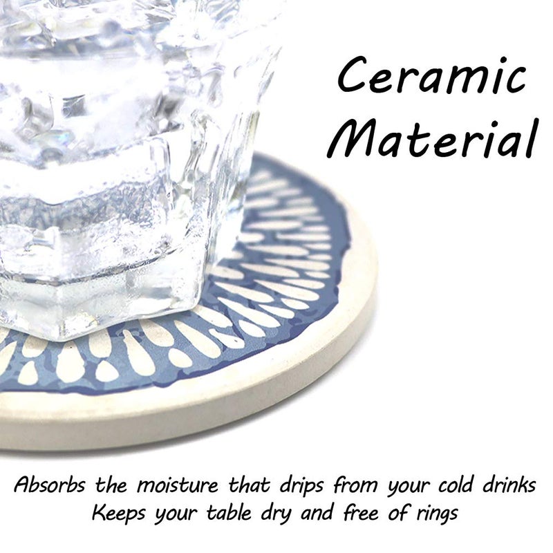 AD Set of 6 Coasters for Drinks Absorbing Round Ceramic Stone Coaster with Cork Base Tabletop Protection Mat for Mugs and Cups,Office,Kitchen (Colorful Series) - Image 5